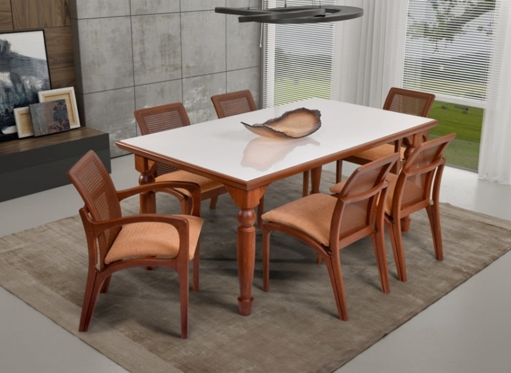 MESA ATLANTA REFINATTO 2200mm x 1000mm COM VIDRO OFF WHITE REFINATTO